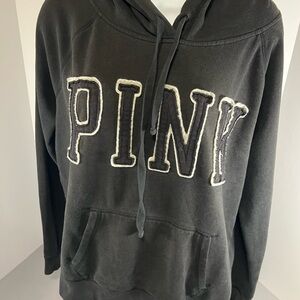 Victorias Secret PINK Women’s Black Pull Over Hoodie Logo Size Large (flaw)
